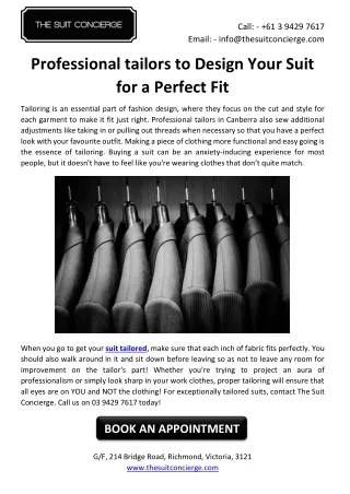 Professional tailors to Design Your Suit for a Perfect Fit