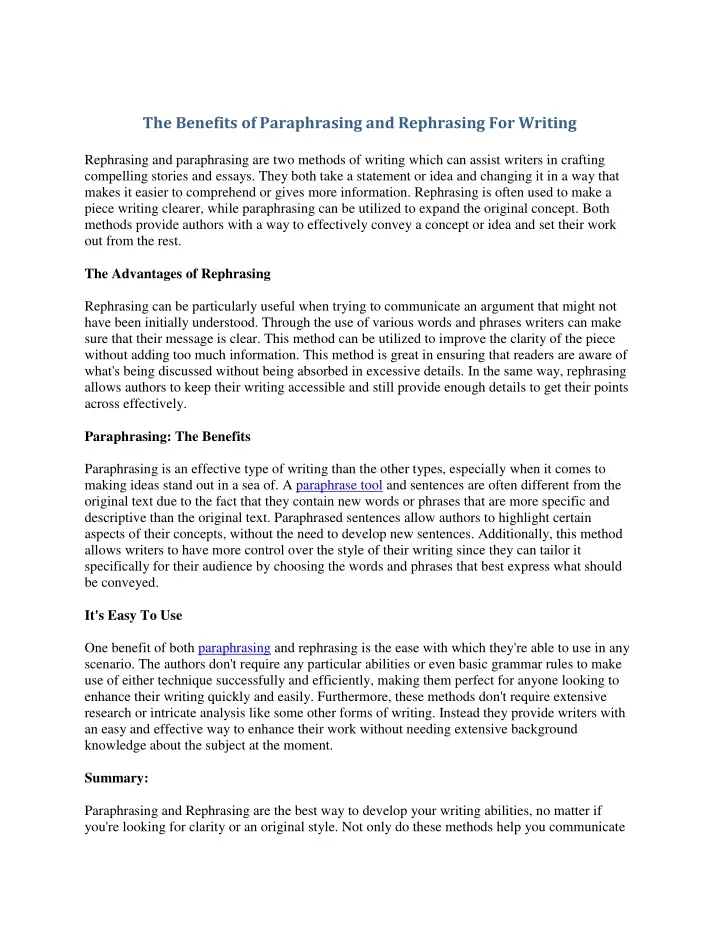 the benefits of paraphrasing and rephrasing