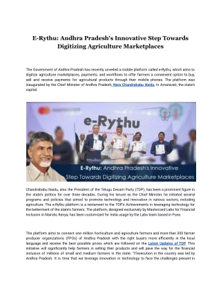 E-Rythu: Andhra Pradesh's Innovative Step Towards Digitizing Agriculture Market