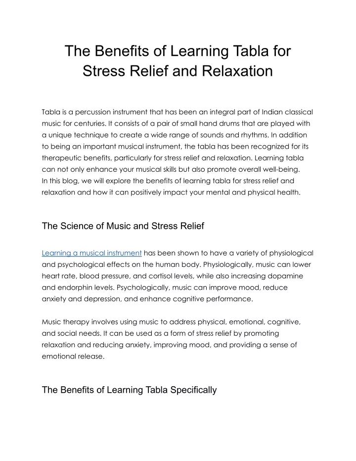 the benefits of learning tabla for stress relief