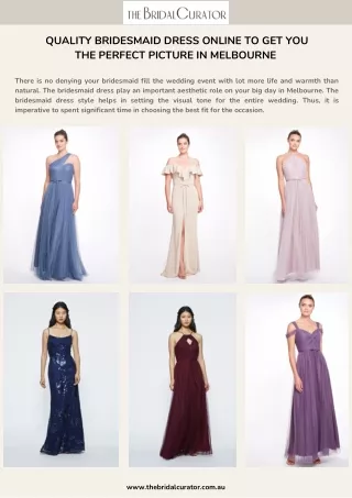 Quality Bridesmaid Dress Online to Get You The Perfect Picture in Melbourne