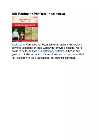 nri matrimony platform kaakateeya