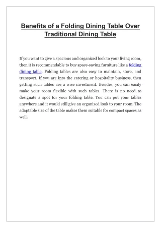 Benefits of a Folding Dining Table Over Traditional Dining Table