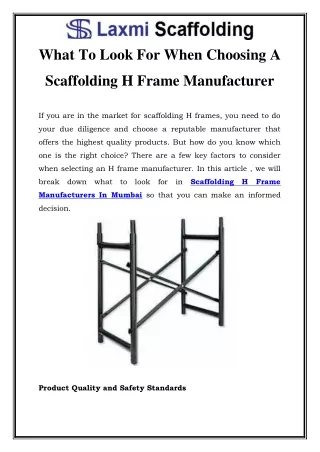 Scaffolding H Frame Manufacturers In Mumbai Call-9870274204
