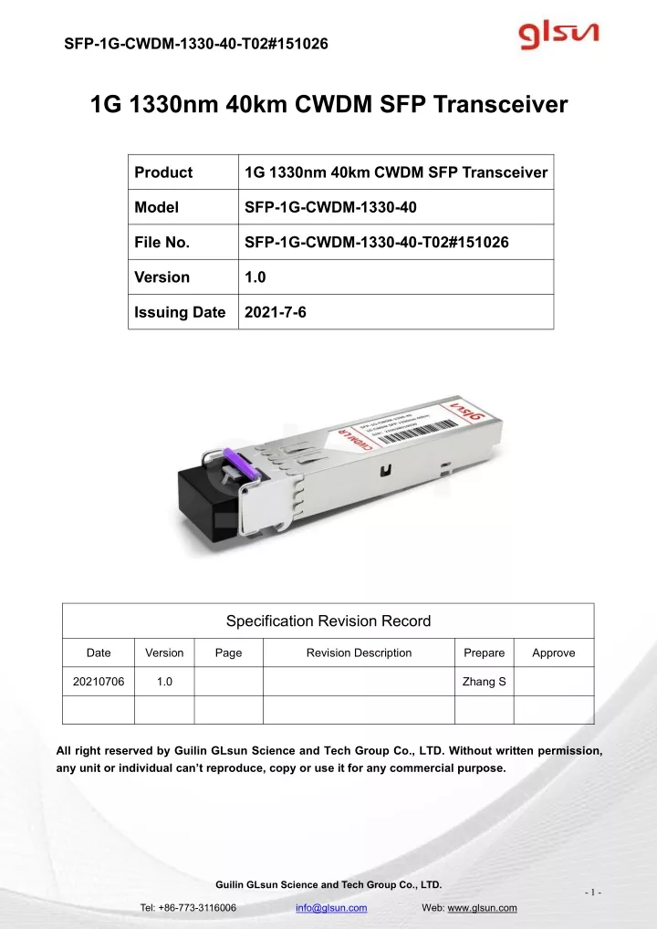 sfp 1g cwdm 1330 40 t02 151026