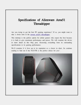 Specifications and Features of the Alienware Area 51 Threadripper