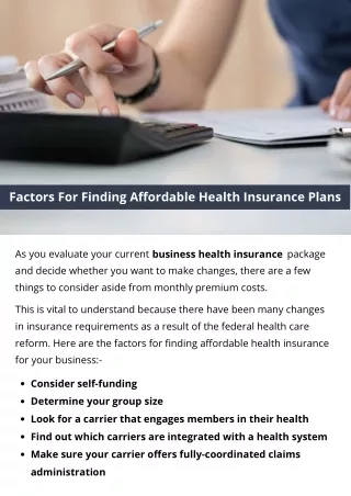 Factors For Finding Affordable Health Insurance Plans