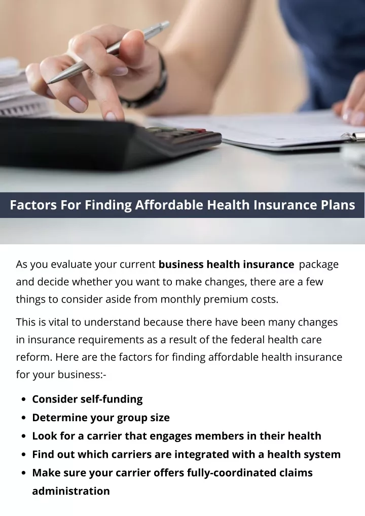 factors for finding affordable health insurance