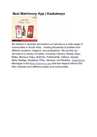 best matrimony app kaakateeya