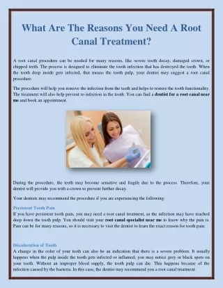 What Are The Reasons You Need A Root Canal Treatment?