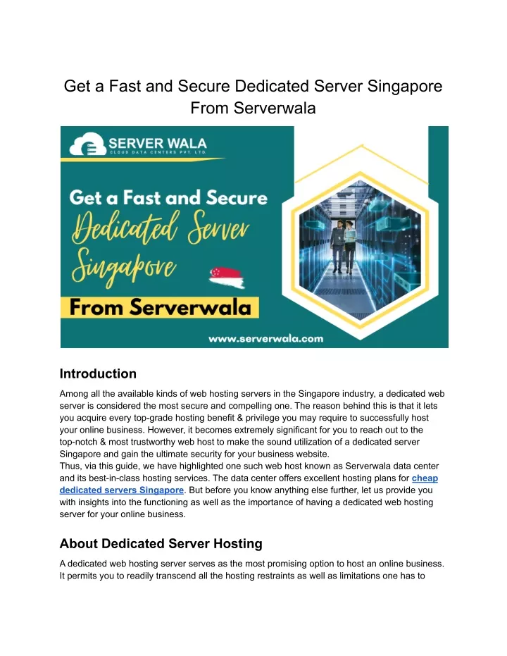 get a fast and secure dedicated server singapore