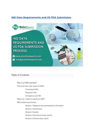 IND Data Requirements and US FDA Submission