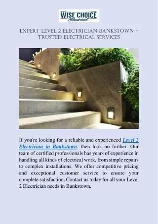 Expert Level 2 Electrician Bankstown - Trusted Electrical Services