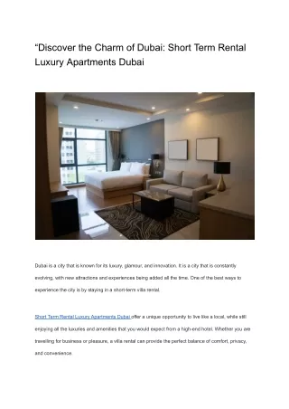 Short Term Rental Luxury Apartments Dubai