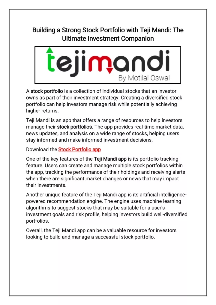 building a strong stock portfolio with teji mandi