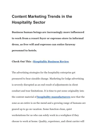 Content Marketing Trends in the Hospitality Sector