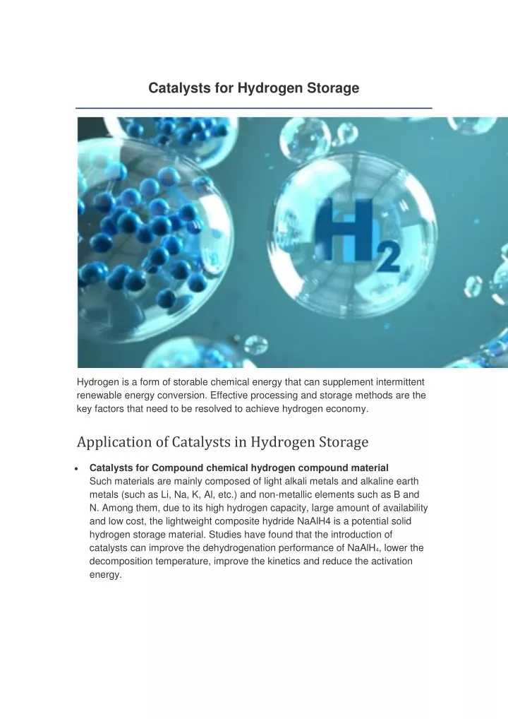 catalysts for hydrogen storage