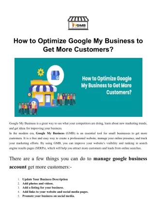 How to Optimize Google My Business to Get More Customers?