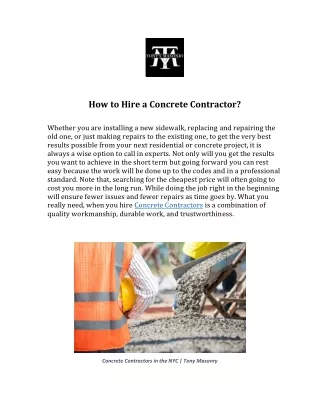 How to Hire a Concrete Contractor? | Tony Masonry