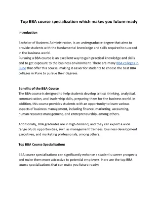 top bba course specialization which makes