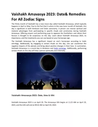 vaishakh amavasya 2023 date remedies
