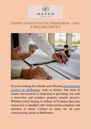 Expert Conveyancing Melbourne - Fast & Reliable Service