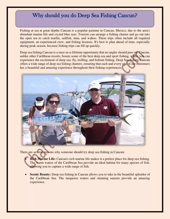 why should you do deep sea fishing cancun