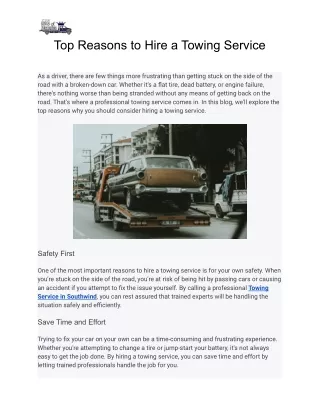 Top Reasons to Hire a Towing Service