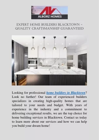 Expert Home Builders Blacktown - Quality Craftsmanship Guaranteed
