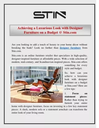 Achieving a Luxurious Look with Designer Furniture on a Budget @Stin.com