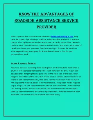 Know The Advantages of Roadside Assistance Service Provider