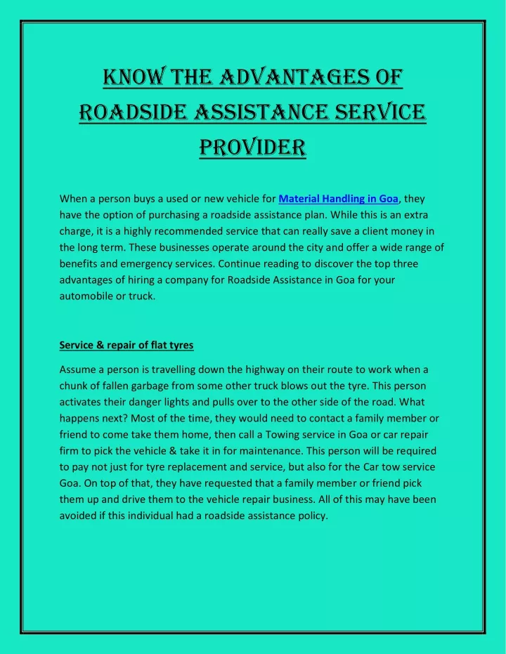 know the advantages of roadside assistance