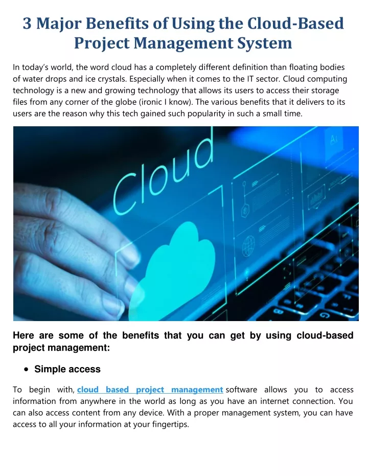 3 major benefits of using the cloud based project