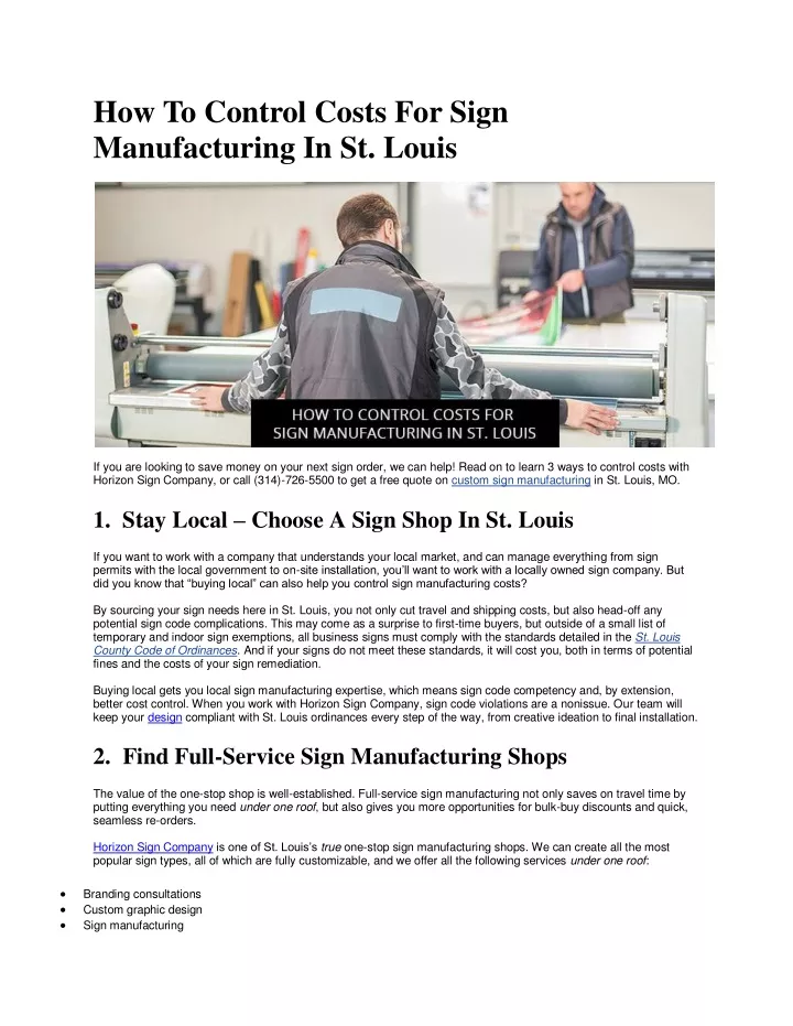 how to control costs for sign manufacturing