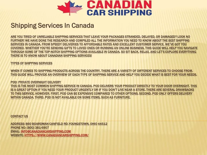 shipping services in canada