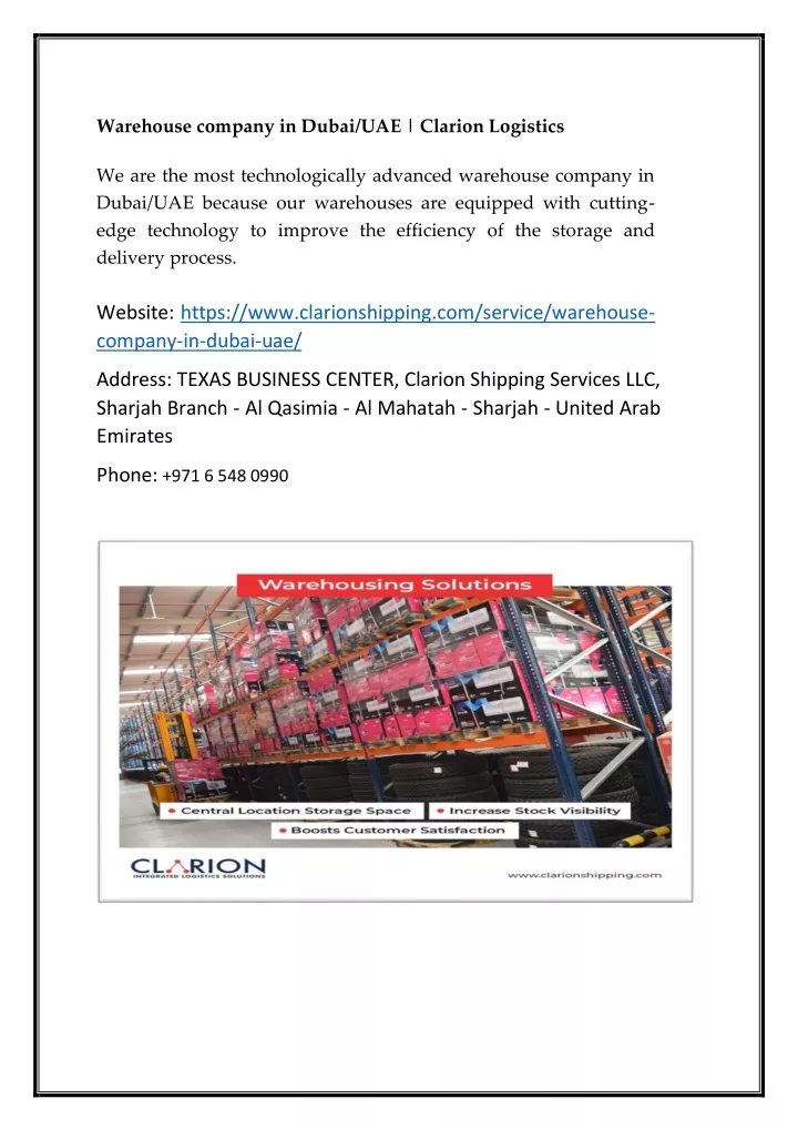 warehouse company in dubai uae clarion logistics