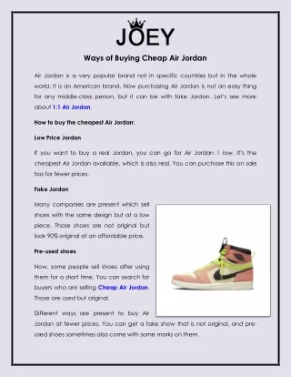 Ways of Buying Cheap Air Jordan