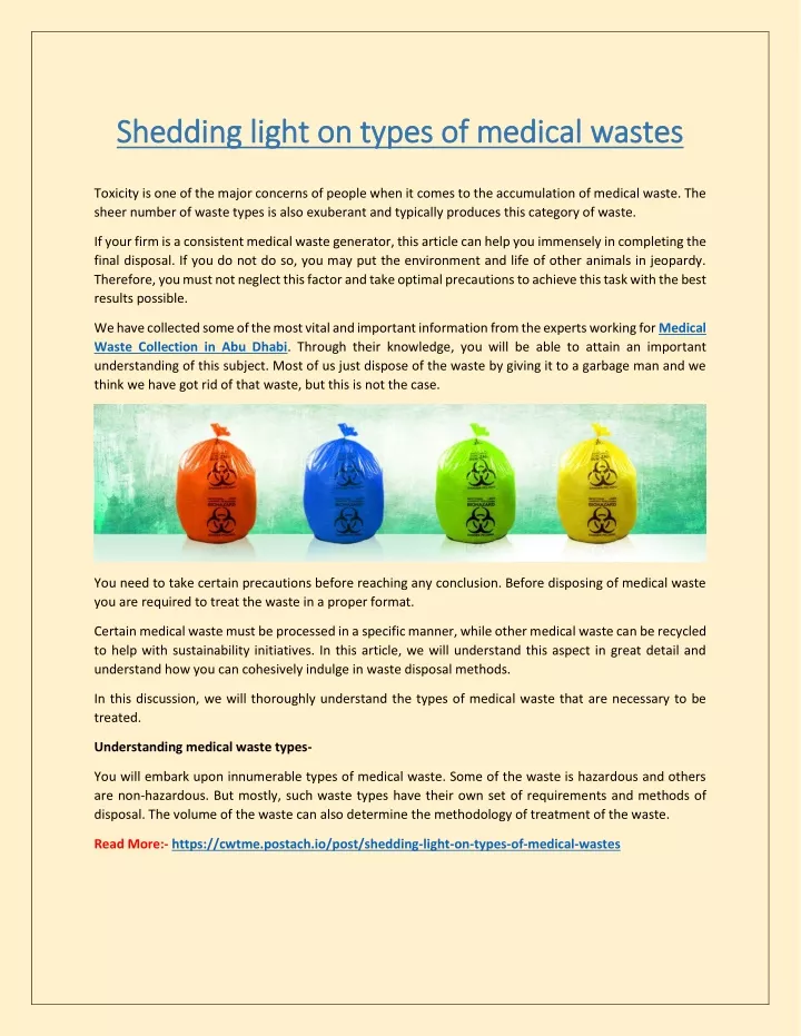 shedding light on types of medical wastes