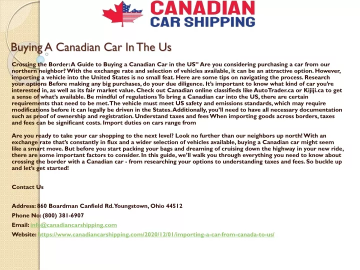 buying a canadian car in the us