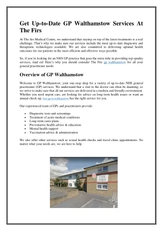 get up to date gp walthamstow services at the firs