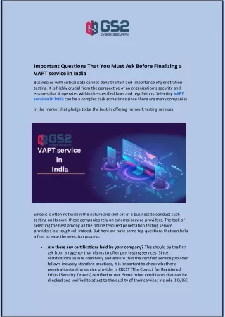 Important Questions That You Must Ask Before Finalizing a VAPT service in India