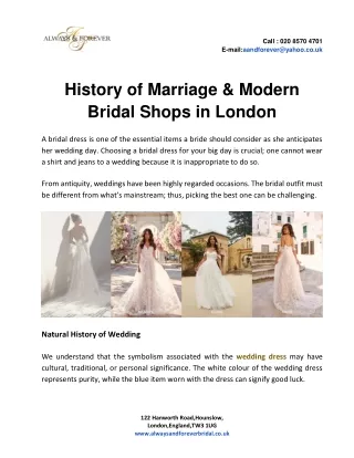 History of Marriage & Modern Bridal Shops in London