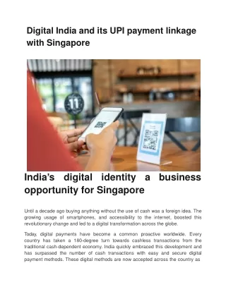 Digital India and its UPI payment linkage with Singapore