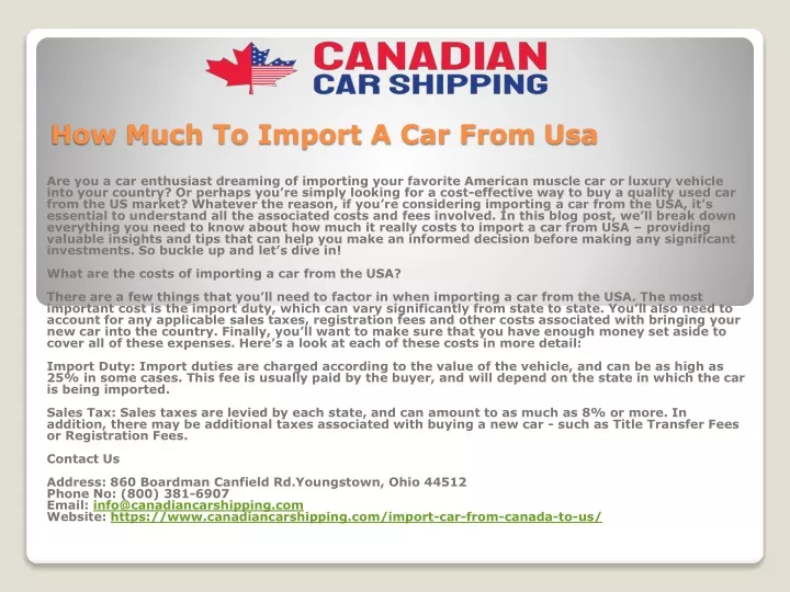 how much to import a car from usa