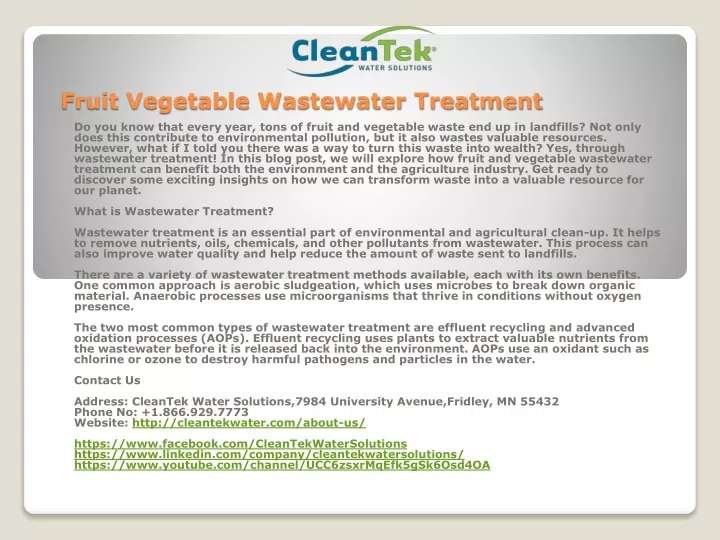 fruit vegetable wastewater treatment