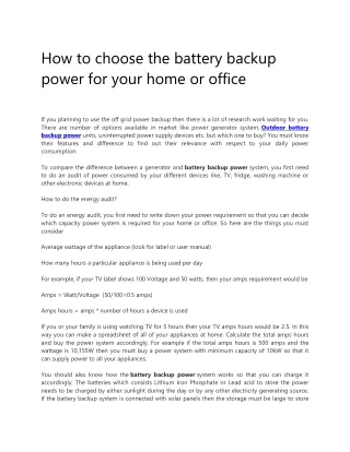 how to choose the battery backup power for your