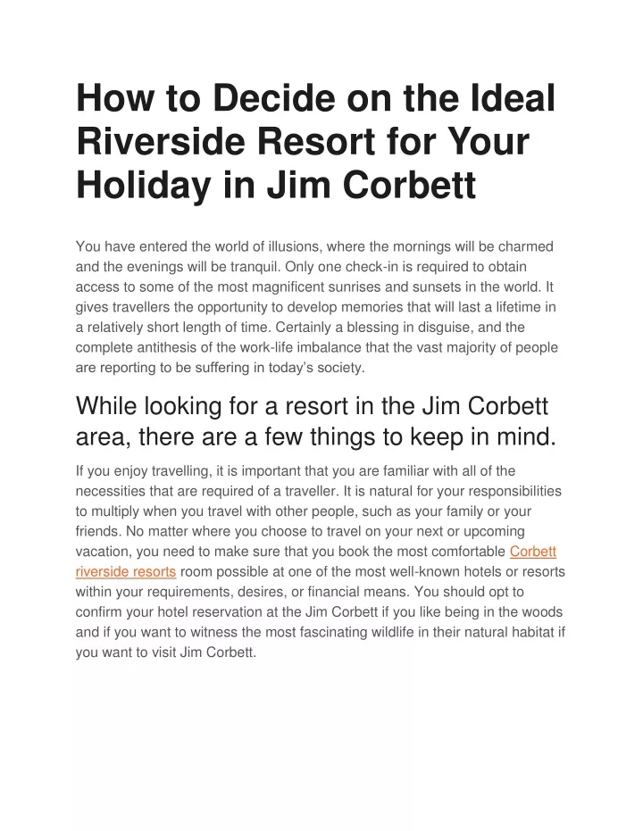 how to decide on the ideal riverside resort