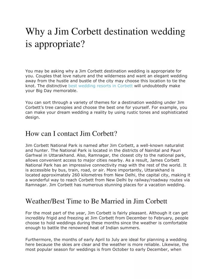 why a jim corbett destination wedding