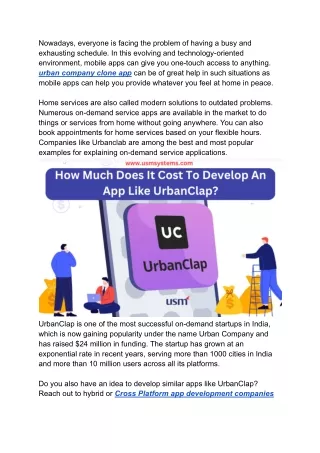 How Much Does It Cost To Develop An App Like UrbanClap