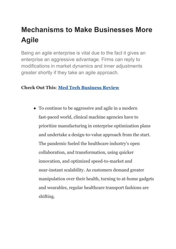 mechanisms to make businesses more agile
